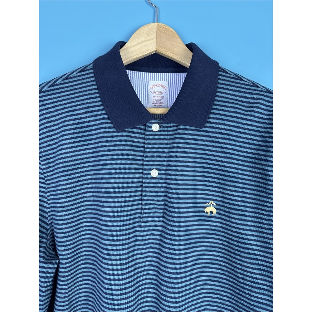 Brooks Brothers Long Sleeve Striped Polo Rugby Large Logo Old Money Preppy